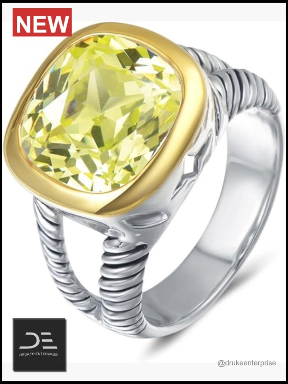 Twisted Cable Wire CZ Statement Ring - Two Tone Plated